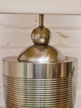 Load image into Gallery viewer, Brushed Metal Ribbed Table Lamp with Classic Linen Shade
