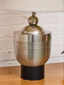 Brushed Metal Ribbed Table Lamp with Classic Linen Shade