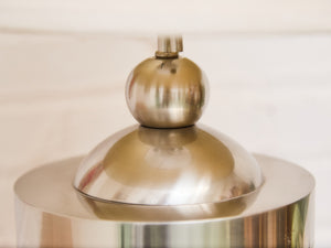 Brushed Metal Ribbed Table Lamp with Classic Linen Shade