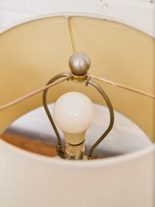 Brushed Metal Ribbed Table Lamp with Classic Linen Shade