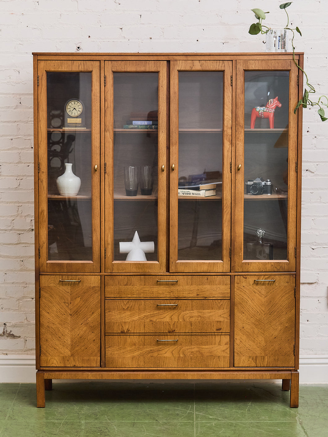 Large Walnut 1970s China Hutch