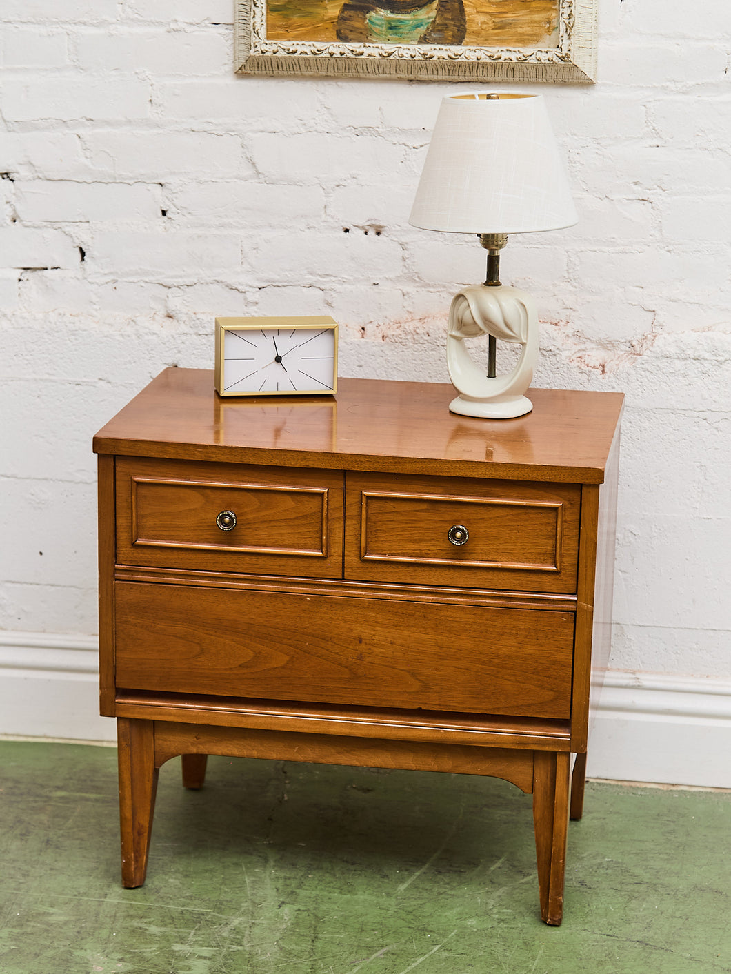 Vintage Double Drawer Mid Century Nightstand