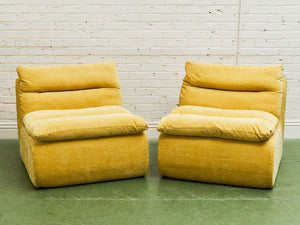 Yellow Gold Pair of Low Profile Lounge Chairs