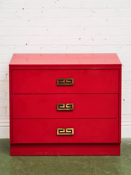 Mid-century modern Hollywood Regency Red three Drawer Chest  Sunbeam  Vintage