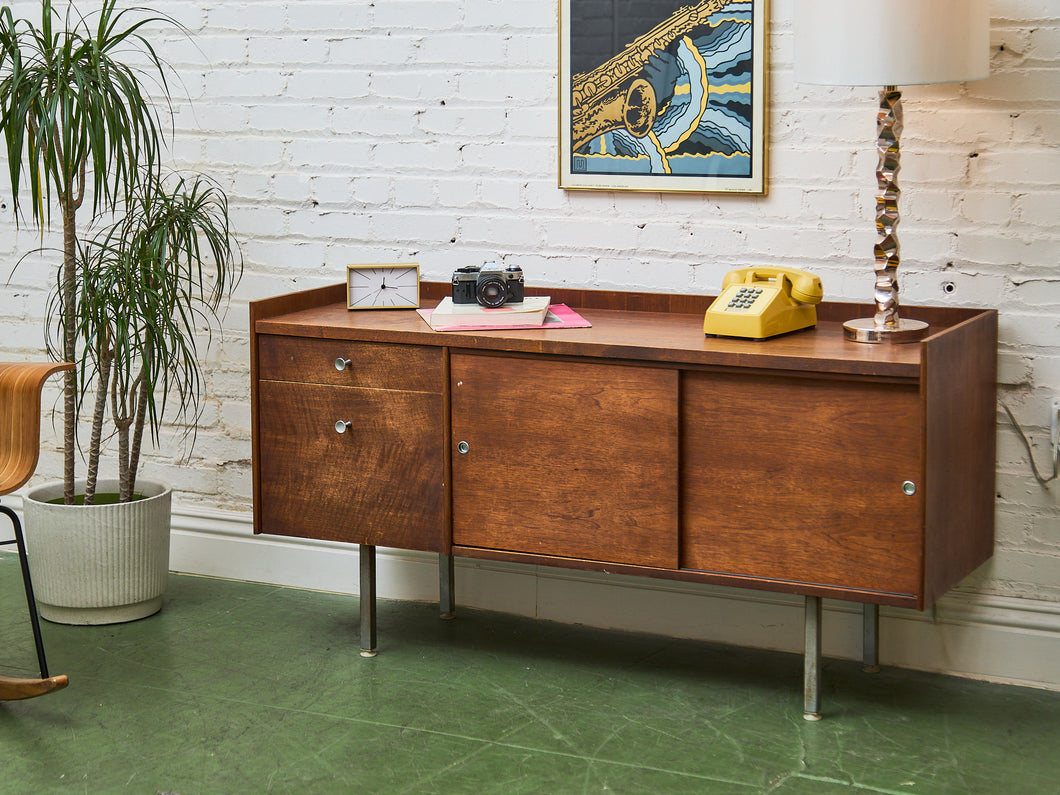 Sliding Door Walnut credenza with File Cabinet