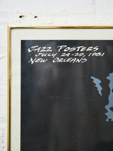 Mario Uribe Jazz Poster – 1981 New Orleans Exhibition (Colbert Gallery, Framed)