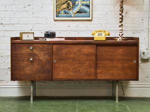 Sliding Door Walnut credenza with File Cabinet