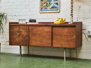 Sliding Door Walnut credenza with File Cabinet