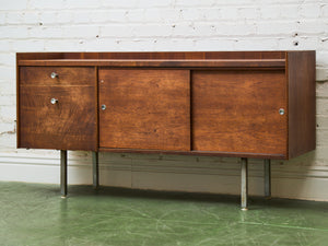 Sliding Door Walnut credenza with File Cabinet