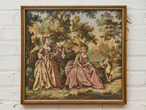 French Courtship Vintage Needlepoint Tapestry