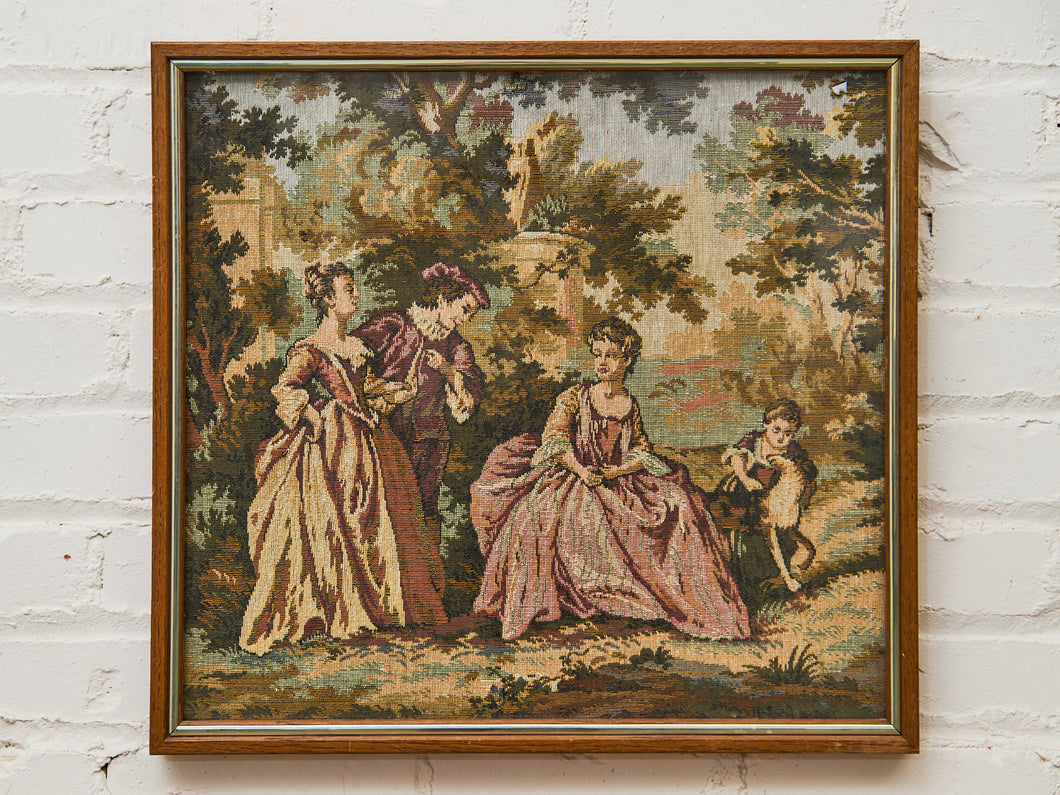 French Courtship Vintage Needlepoint Tapestry