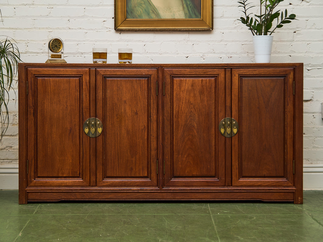 Asian Antique Solid Rosewood Credenza with Brass Hardware