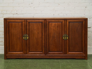 Asian Antique Solid Rosewood Credenza with Brass Hardware