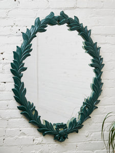 Round Leaf-Wrapped Mirror – Sculptural Green Resin Frame
