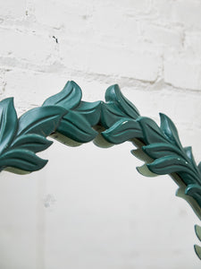 Round Leaf-Wrapped Mirror – Sculptural Green Resin Frame