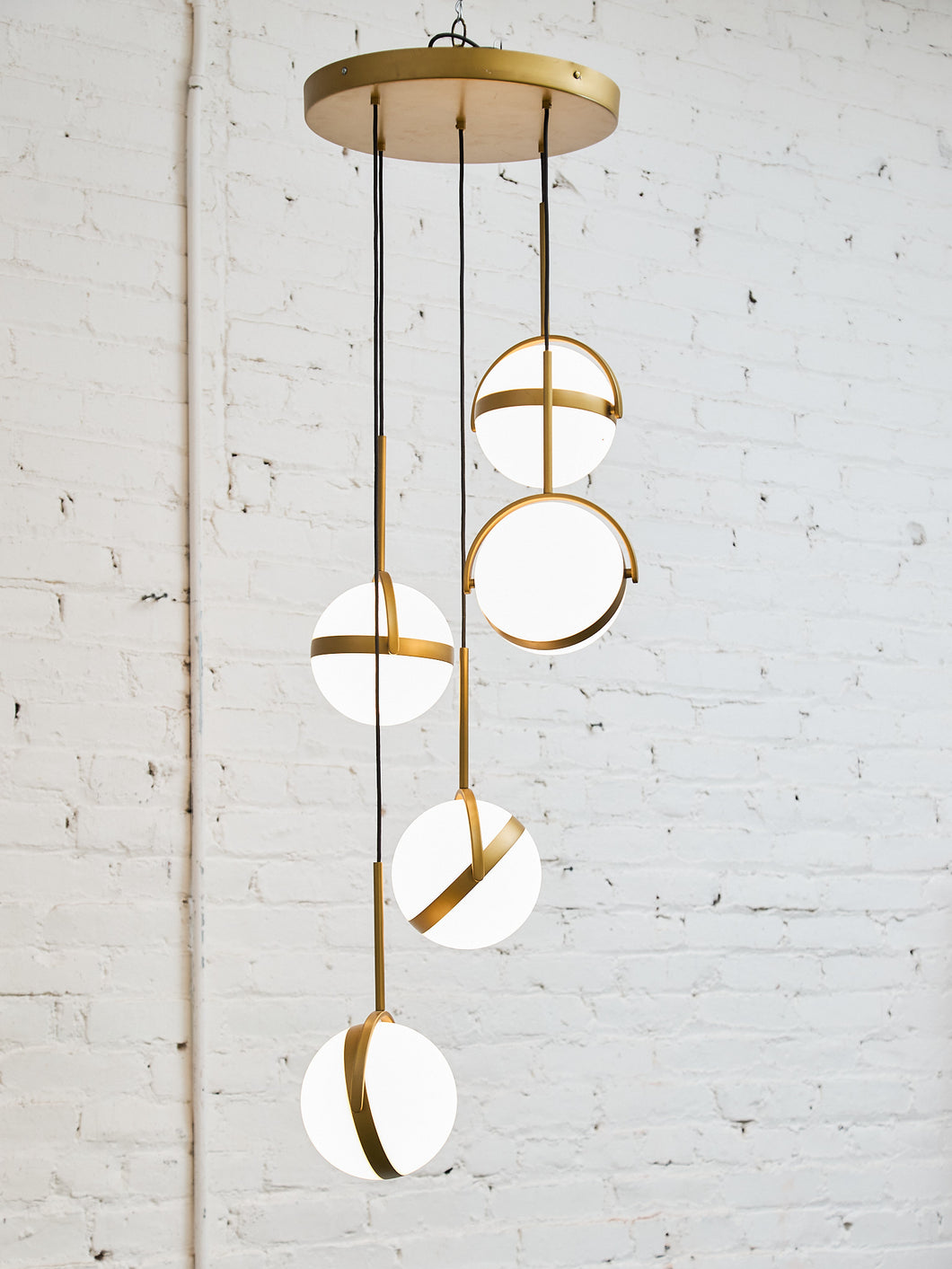Brush Gold Five Globe Chandelier