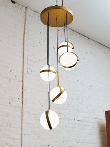 Brush Gold Five Globe Chandelier