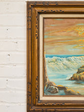 Load image into Gallery viewer, Signed Vintage Coastal Sunset Oil Painting in Ornate Wood Frame By “Richard Thomas”
