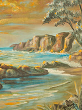 Load image into Gallery viewer, Signed Vintage Coastal Sunset Oil Painting in Ornate Wood Frame By “Richard Thomas”
