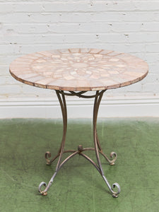 Mosaic Stone & Gilt Iron Rolled Leg Outdoor Indoor Table