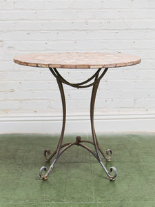 Mosaic Stone & Gilt Iron Rolled Leg Outdoor Indoor Table