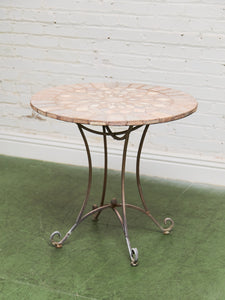 Mosaic Stone & Gilt Iron Rolled Leg Outdoor Indoor Table