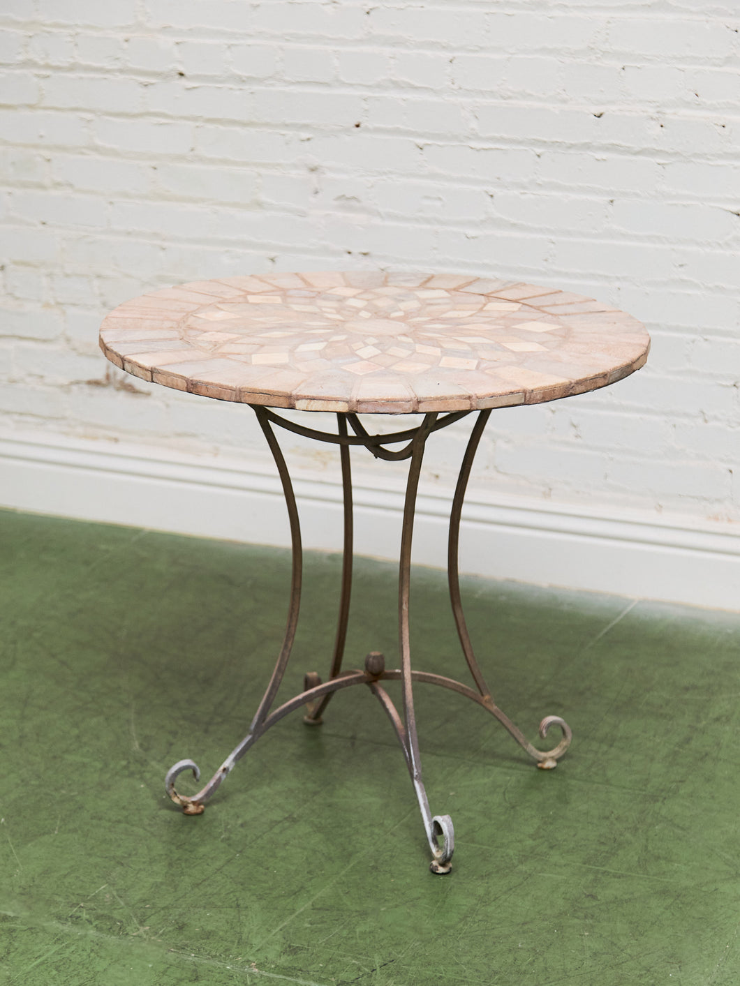 Mosaic Stone & Gilt Iron Rolled Leg Outdoor Indoor Table