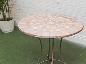 Mosaic Stone & Gilt Iron Rolled Leg Outdoor Indoor Table