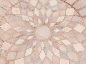 Mosaic Stone & Gilt Iron Rolled Leg Outdoor Indoor Table