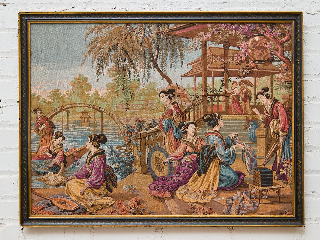 1940’s Japanese Garden Tapestry Framed
