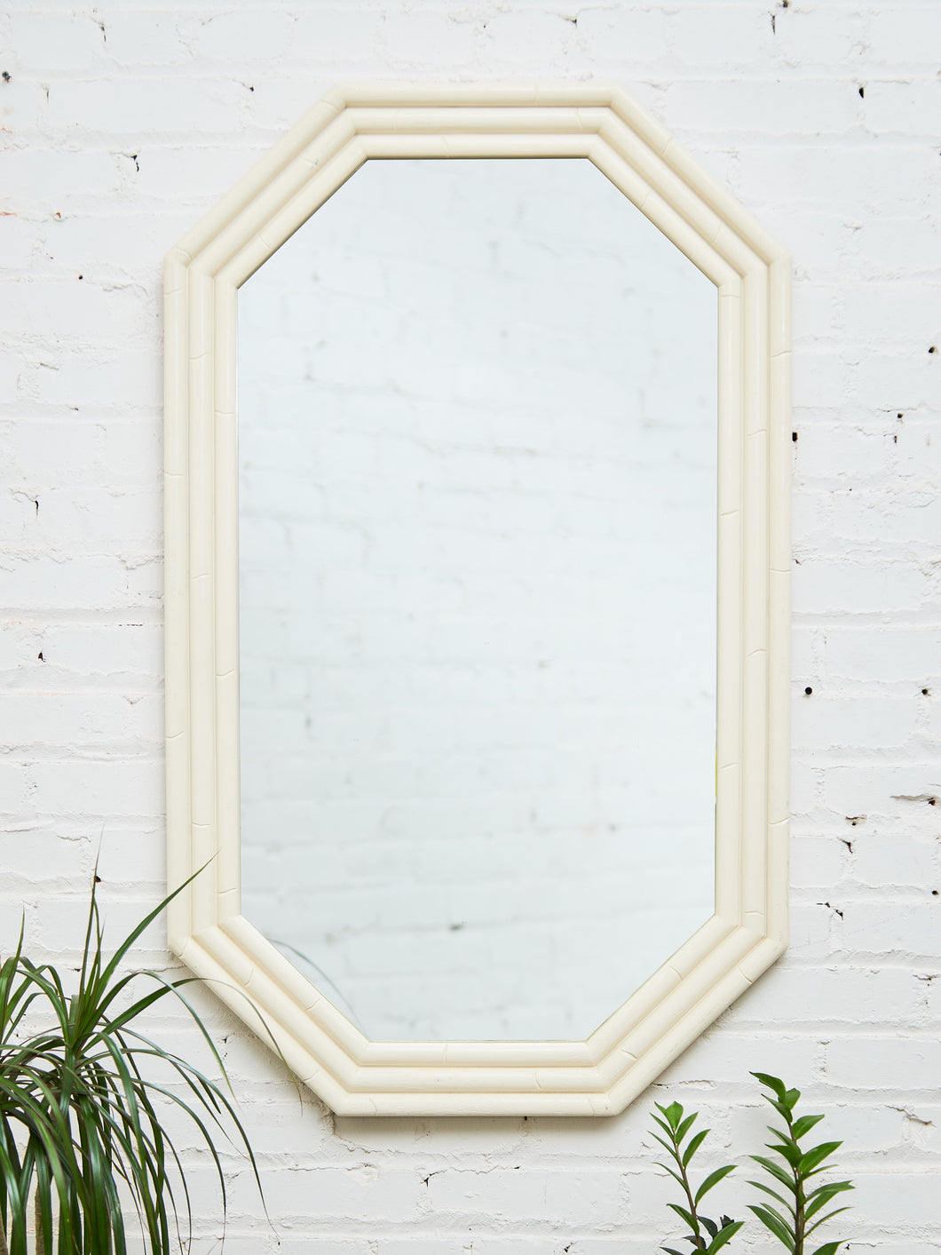 White Geometric Bamboo Mirror