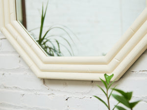 White Geometric Bamboo Mirror