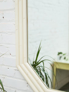 White Geometric Bamboo Mirror