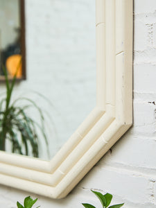 White Geometric Bamboo Mirror