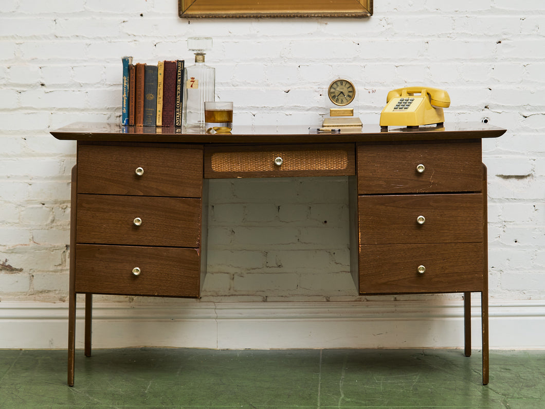 1960s Rattan Front Formica Desk