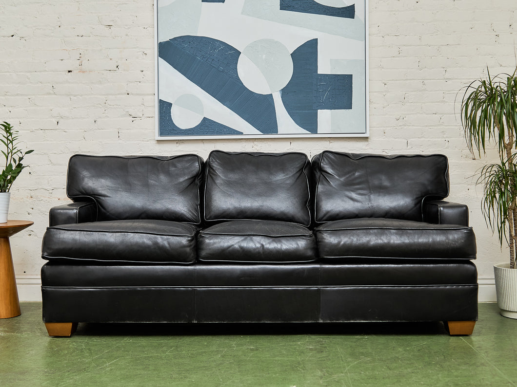 Black Leather Pillow Back Sofa