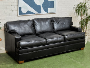 Black Leather Pillow Back Sofa