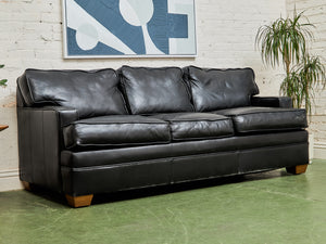 Black Leather Pillow Back Sofa