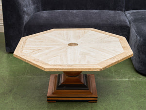 Octagon Travertine 1970s Coffee Table on Pedestal Base