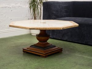 Octagon Travertine 1970s Coffee Table on Pedestal Base