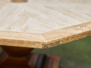 Octagon Travertine 1970s Coffee Table on Pedestal Base