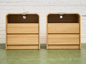 Pair of Double Drawer Blonde Nightstands