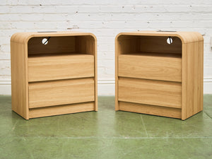 Pair of Double Drawer Blonde Nightstands