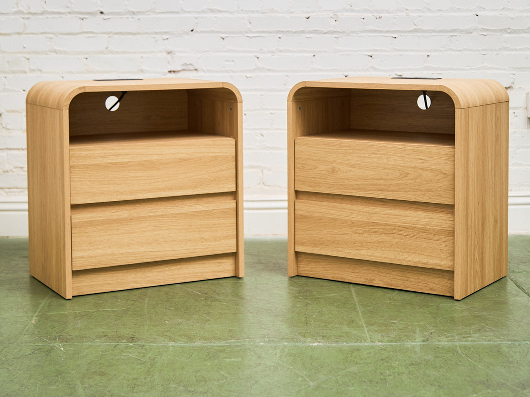 Pair of Double Drawer Blonde Nightstands