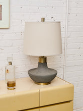 Load image into Gallery viewer, Textured Ceramic Lamp with Brass Detail &amp; Linen Shade
