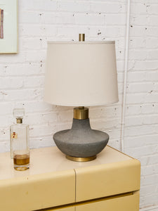 Textured Ceramic Lamp with Brass Detail & Linen Shade
