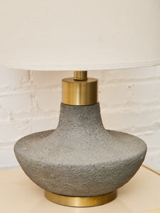 Textured Ceramic Lamp with Brass Detail & Linen Shade