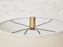 Load image into Gallery viewer, Textured Ceramic Lamp with Brass Detail &amp; Linen Shade
