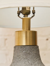 Load image into Gallery viewer, Textured Ceramic Lamp with Brass Detail &amp; Linen Shade

