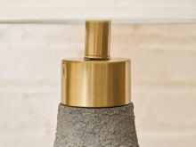 Load image into Gallery viewer, Textured Ceramic Lamp with Brass Detail &amp; Linen Shade
